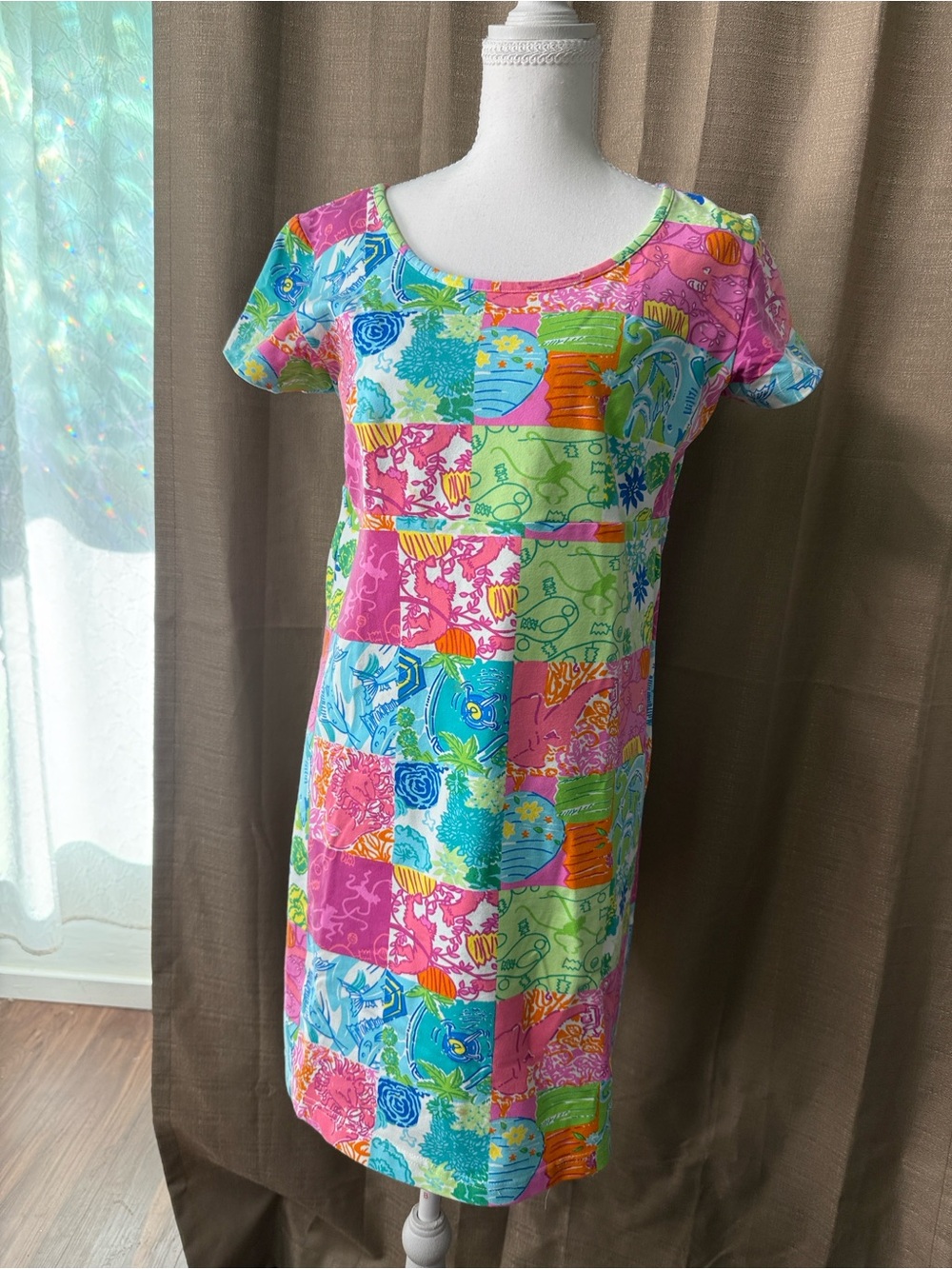 Lilly Pulitzer Patchwork Shift Dress in Pink, Blue & Green